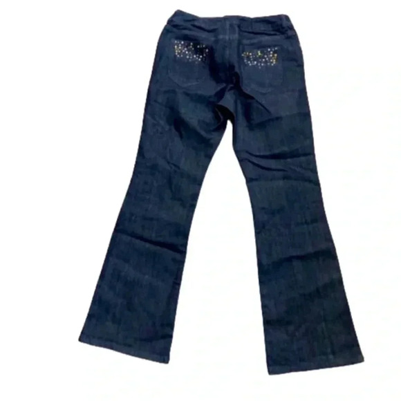 Chicos Blue Denim Jeans flair Cropped Platinum sequin jeweled Pockets - Picture 5 of 15